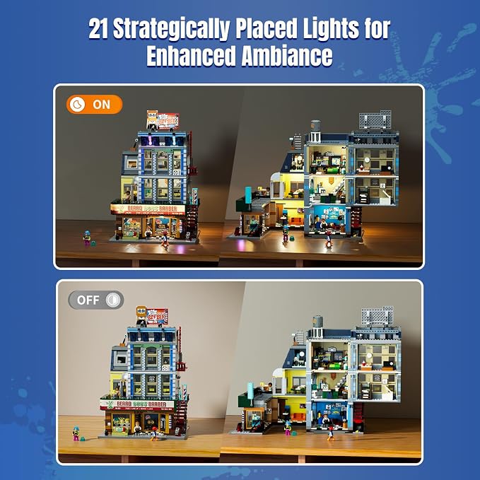 Lumibricks Barbershop Lighting Building Bricks Set - Street Fusion City Town Modular Playset Collection Display kit with Minifigures 2557 Pcs for Adults & Teens & Life Enthusiasts
