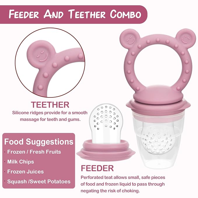 Baby Breastmilk Popsicle Molds & Baby Fruit Feeder (2 Pack), Infant Food Freezer Tray Storage Containers, Silicone Teething Pacifier Feeder and Teether for Babies - Blush