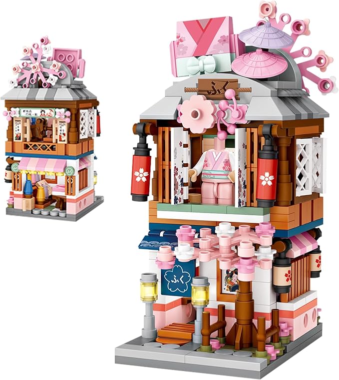 ELAICREE Japanese Street View Shop Building Blocks House Toy, 4 Models Mini DIY Building Blocks Model MOC Construction Toy, Gift for 6-12 Years Old Kid Girls and Boys