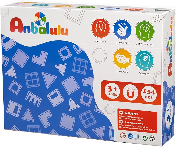 Anbalulu 134PCS Magnetic Building Tiles: Durable STEM Toys with Strong Magnets for Kids, Educational Building Blocks for Group Play Activities | Gift for Boys Girls 3+