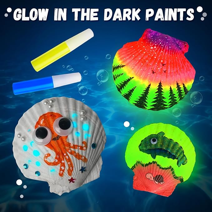 Eleanore's Diary Kids Sea Shell Painting Kit, Glow in The Darkness Painting Crafts for Boys Girls, Creative Art Activities Toys Gifts for Age 3 4 5 6 7 8 9 10 11 12 Year Old Birthday Holiday Party