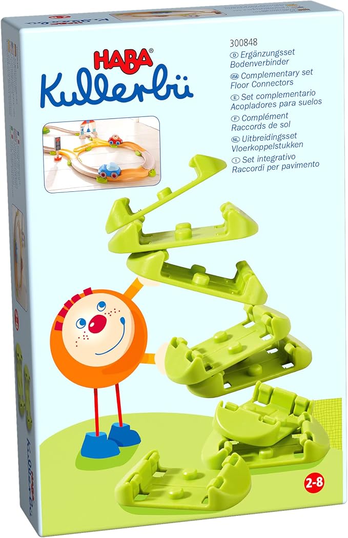 HABA Ball Run Building Set, Kullerbu 8 Piece Expansion Set, STEM Toys for 2-6 Year Olds, Floor Connectors for Flat Tracks, Marble Runs and Marble Maze