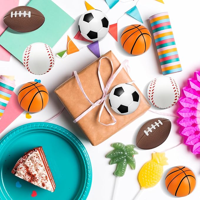 96 Pieces Sports Stress Balls for Kids Mini Footballs Ball, Soccer, Basketball, Baseball Foam Squeeze Stress Balls for Anxiety Relief Relaxation, Sport Party Favor Class Prize Birthday Pet Toys