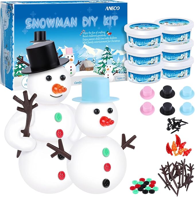 Aneco 6 Pack Christmas Craft Kit Snowman DIY Craft Xmas Air Dry Modeling Clay Build Snowmen Decorating Kit Christmas Snowman Gift for Holiday Party Indoor Supplies