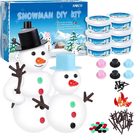 Aneco 6 Pack Christmas Craft Kit Snowman DIY Craft Xmas Air Dry Modeling Clay Build Snowmen Decorating Kit Christmas Snowman Gift for Holiday Party Indoor Supplies