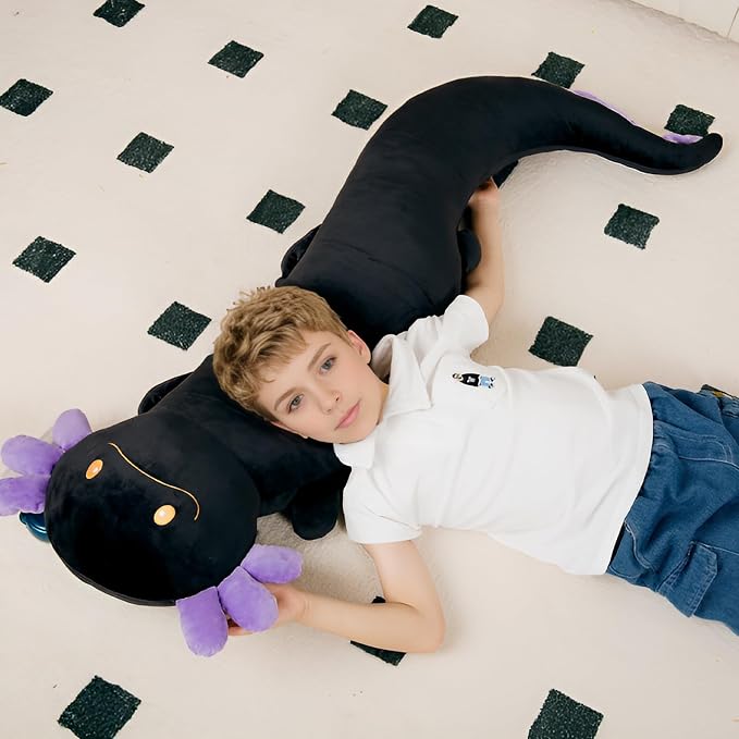 Tianmihou 36 Inch Giant Axolotl Plush Stuffed Animal, Big Black Axolotl Glow in The Dark Fluorescent Plushies, Large Body Pillow Gifts for Kids Boy Girl Adults, Birthday