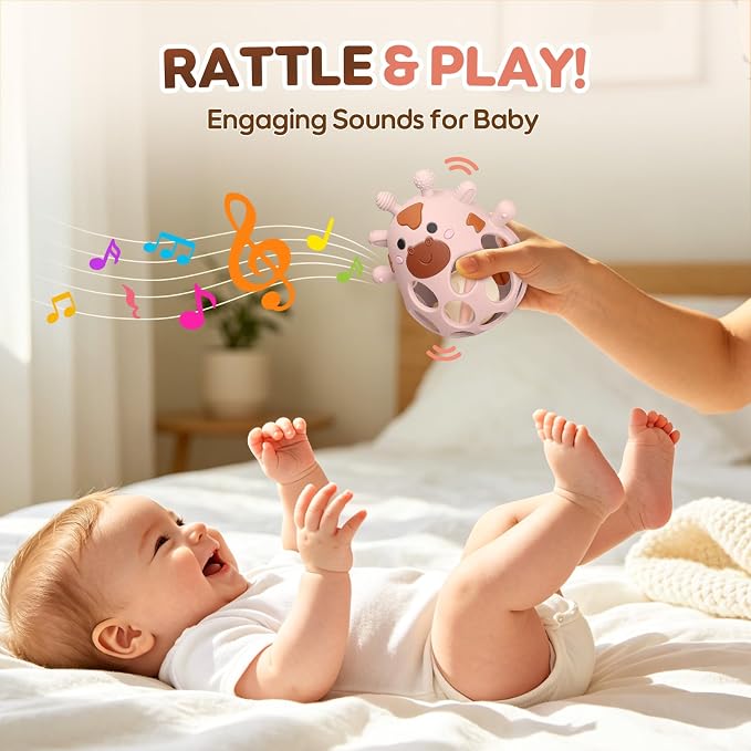 Baby Teething Toys 3-6 6-12 Months, Teether Toy with Rattle 0-6 Months, Newborn Silicone Teether Chew Toys for Infants 3 6 9 12 18 Months, Easy-Grip Hole, Baby Shower Gifts for Boys Girls