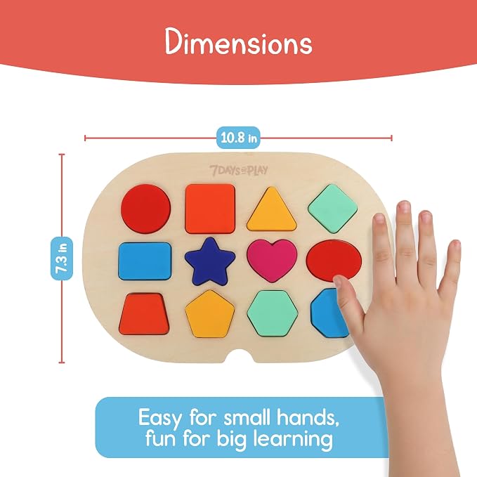 7 Days of Play Shape Puzzle for Kids, Sensory Bin Insert for Sensory Tables, Silicone Geometric Shapes, Wooden Fine Motor Learning Toy