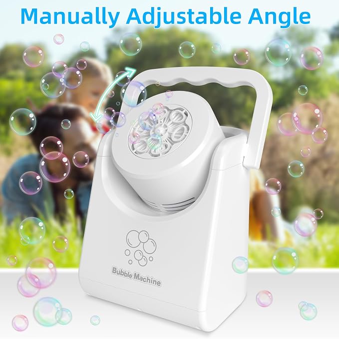 IFLOVE Bubble Machine for Kids 3+-Automatic Bubble Blower with Adjustable Angle,5000+ Bubbles Per Minute,Portable Bubble Maker Toy for Boys Girls,Outdoor Party Wedding Easter Birthday Gifts (White 01)
