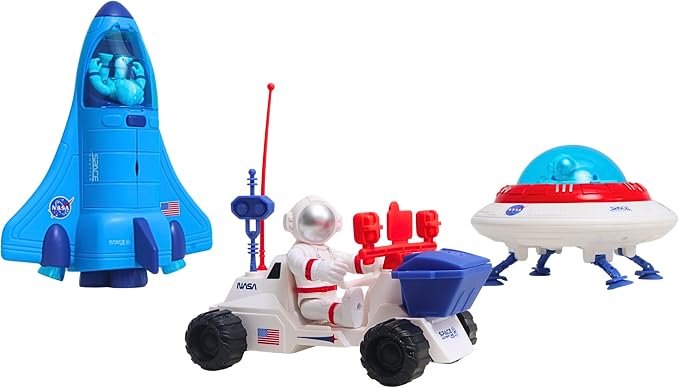 Space Adventure Space Shuttle Playset – Licensed Light & Sound Shuttle with Hovercraft, Space Buggy & Astronaut Figures, Plastic Space Toy & Collectible for Kids Ages 3+