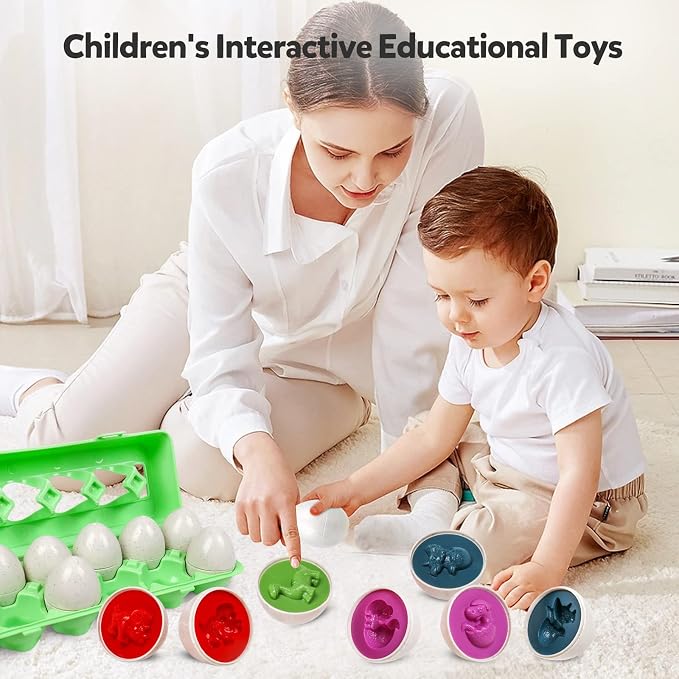 Easter Egg Toy for Toddlers - 12 Pcs Dinosaur Matching Eggs, Educational Gift for 1-3 Year Old Kids, Color & Shape Recognition Fine Motor Skill Montessori Puzzle