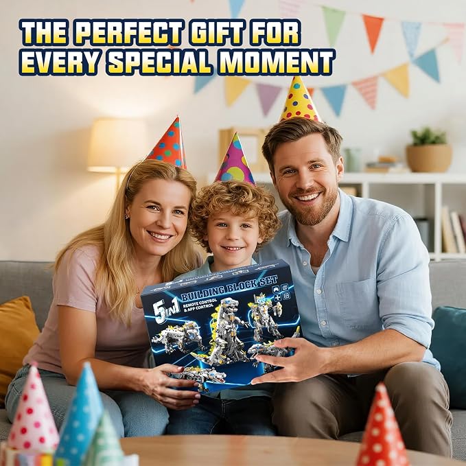 ADUSRIZ Dinasour Toys for Kids Building Set, 935 PCS App & Remote Control Robotics Kit, 5-in-1 Tyrannosaurus/Triceratop/Crocodile/Robot/Monster STEM Toys for Boys Girls Age 6 7 8 9 10 11 12+ Year Old
