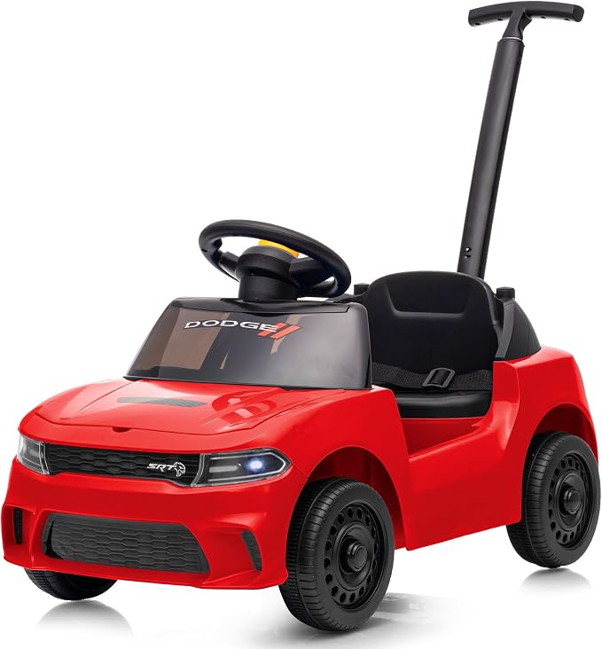 Licensed Dodge Ride on Push Car for Toddlers, Kids Push Car with Handle, Music and Horn for Toddlers 1-3 Years - Red