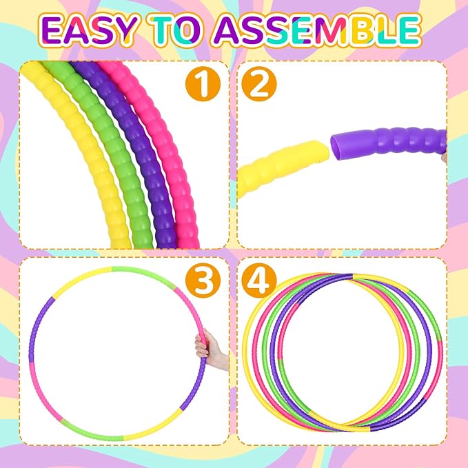 Sratte 12 Pcs Toy Hoop for Kid Detachable Adjustable Toy Hoop Colored Hoop Exercise Ring Plastic Circle for Kid Teen Gymnastics Dog Agility Equipment, Require Self Assembly(Fresh Color, 28 Inch)