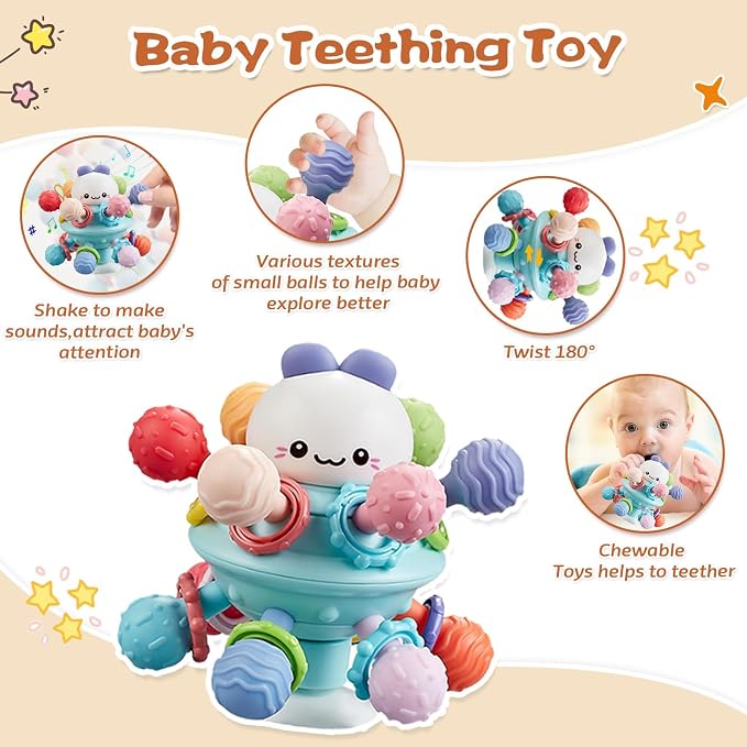 Montessori Toys for 6-12 Months, 4 in 1 Baby Toys for 6 Month Old | Soft Stacking Blocks, Baby Tissue Toy, Teething Toy, Fine Motor & Cognitive Skills, Montessori Toys for Babies 6-12-18 Months