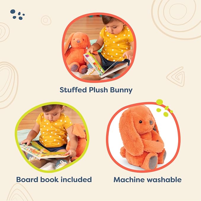 B. toys – 12-Inch Plush Bunny + Board Book Playset – Stuffed Animal – Baby Playset – Toys for Babies – Happy Hues – Coral Cutie – 0+ Months