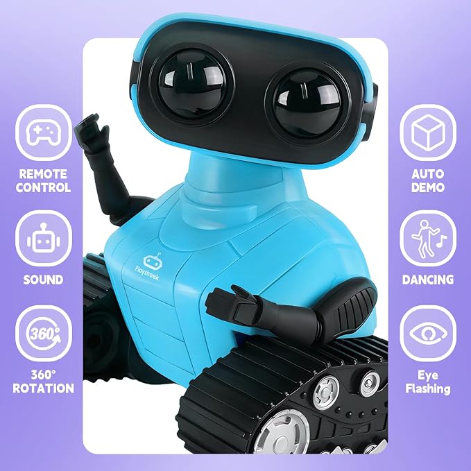 Playsheek Robot Toy - Rechargeable Emo RC Robot with Auto-Demo for Kids, Age 3+ - Blue
