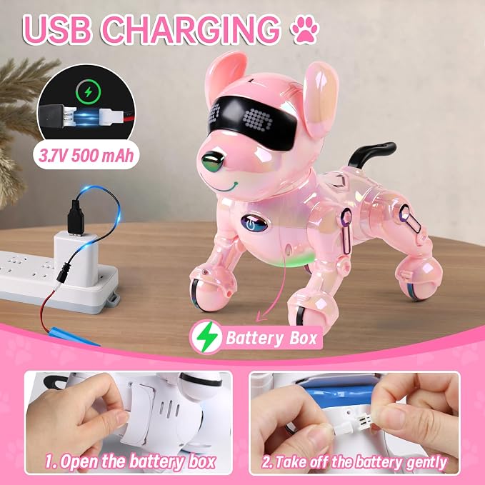 Dwi Dowellin Robot Dog for Kids 8-12,Remote Control Smart Robotic Dogs Pet Puppy Robotic Toy,Interactive Touch Walking Talking Toys for Boys Girls Christmas Birthday Gifts(Pink)