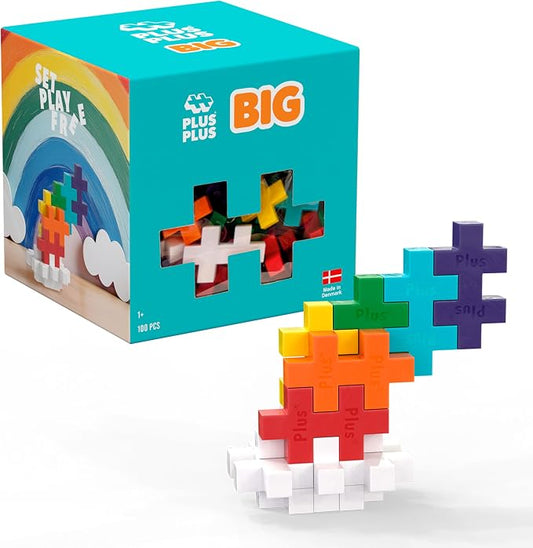 PLUS PLUS Big - 100 Piece Rainbow Color Mix - Interlocking Large Puzzle Building Blocks, Quiet Stem Toys for Toddlers - Gifts for Boys & Girls