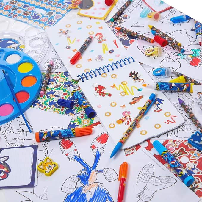 Innovative Designs Sonic the Hedgehog Creativity Fun Kids Art Set for Coloring, Painting, and Crafts