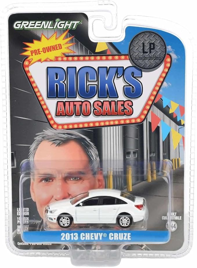 Greenlight 1/64 2013 Chevy Cruze, White, Rick's Auto Sales, LP Diecast Exclusive 51622