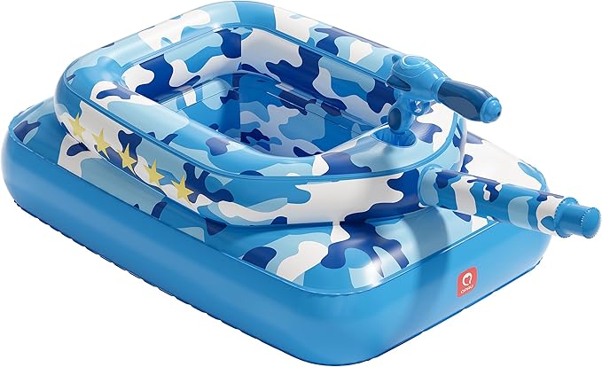 QPAU Inflatable Tank Pool Float for Adults & Kids – Ride-On Camouflage Floaty with Water Cannon, Swim Raft Toy for Boys Girls, Lake Beach Backyard Party Floaties