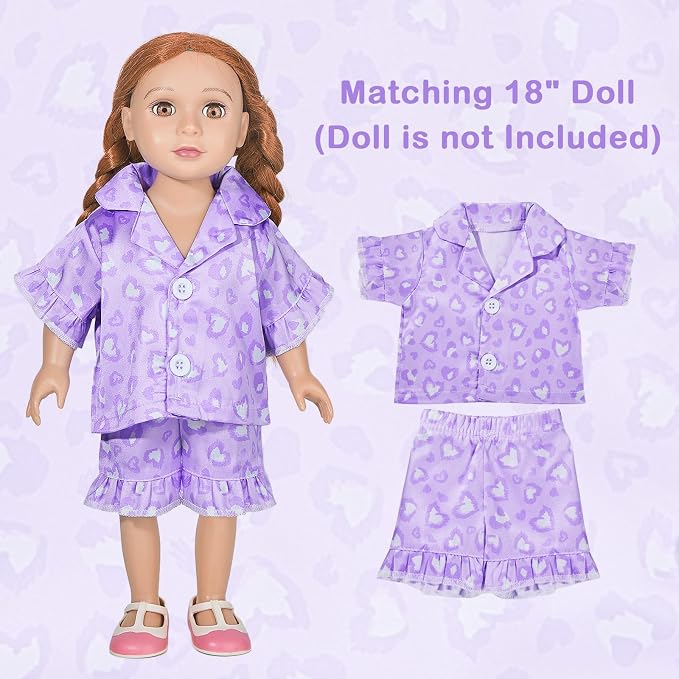 ICOSY Matching Doll & Girls Silk Pajamas Satin Pjs for Girls Button-Down Top and Shorts for 18" Doll Girl Clothes