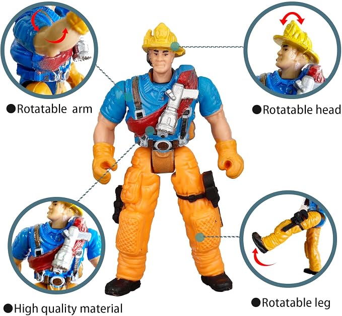 SCAHOW 8 Pieces Firefighter Action Figures, Frefighter Toys for Boys Girls Kids, Fireman Toy Figure & Playsets with Accessories, Great for Gift Party Decoration Christmas Stocking Stuffers