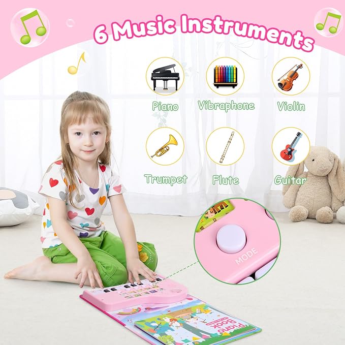 Gifts for 3 Year Old Girl - Piano Book Musical Toys for Toddlers Ages 3-5 | 18-Key Keyboard, 10 Nursery Rhymes, 6 Instrument Sounds, Record & Playback, Educational Toy for Kids Birthday Present Ages 3+