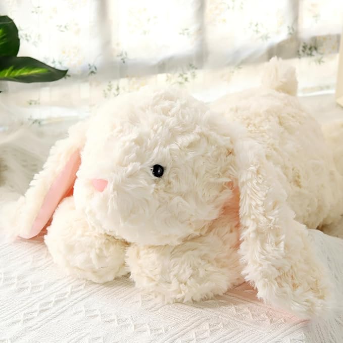 Large Weighted Rabbit Stuffed Animal 27.5" 5Lbs, Sturdy and Fluffy Beige Rabbit Plush Toy for Adutls Cuddle, Cute Plushy Hugging Pillow Toy for Adutls