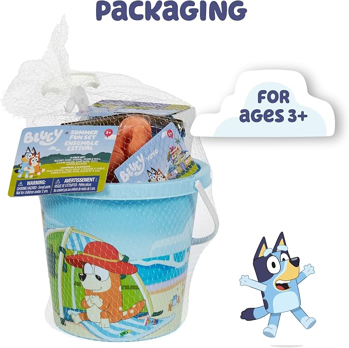 Little Kids Bluey Beach Toys Set | 9pc Sand Toys & Beach Bucket | Ages 3-10, Medium