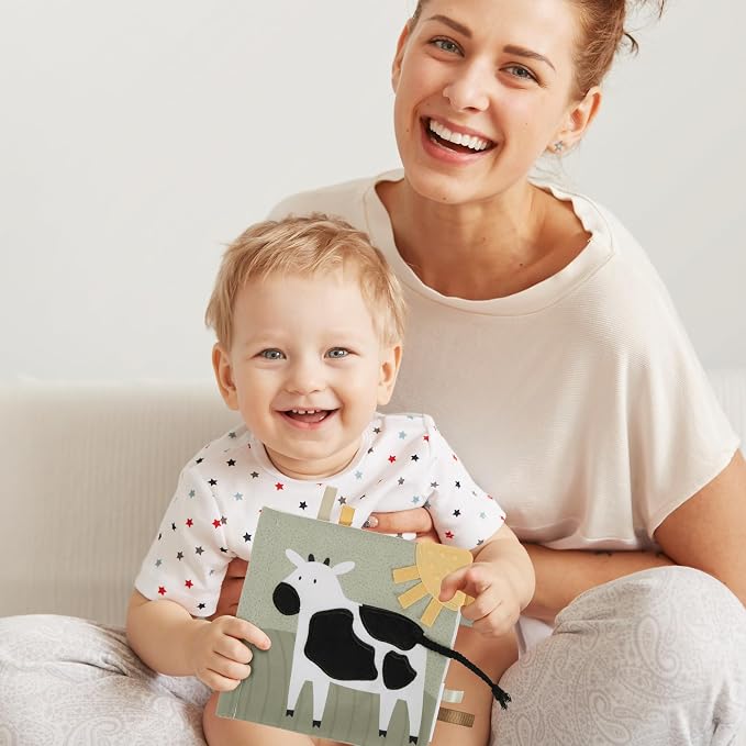 Soft Baby Book with Touch and Feel Pages - Cute Sensory Book for Babies 0-6, 6-12 & 12-18 Months with Mirror & Crinkle Paper - The Perfect Christmas Toy for Baby Showers Or as a Newborn/Infant Gift