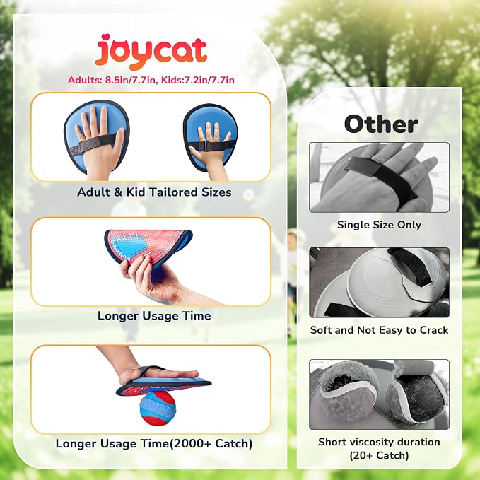 JoyCat Toss and Catch Ball Game, 2 Adult & 2 Kids Paddles Sticky Ball Set, Family Outdoor Catch Game for Beach, Backyard & Pool, Birthday Gifts for Boys Girls Ages 3+