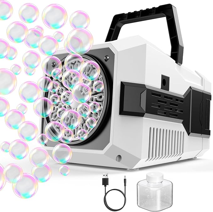 Bubble Machine for Children, Powered by USB Adapter or Battery, Suitable for Indoor & Outdoor Birthday Parties, Weddings & Outdoor Activities