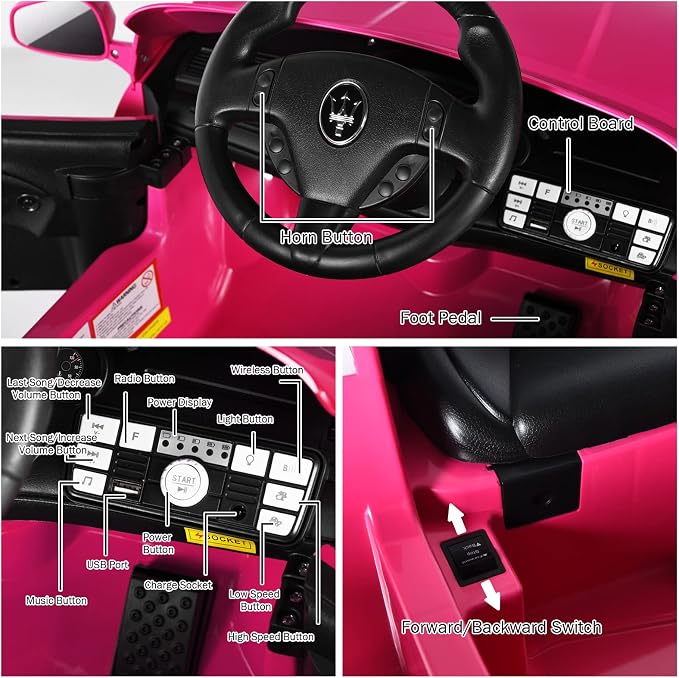 Costzon Ride on Car, Pink Licensed Maserati Gbili 12V Battery Powered Electric Car with Parent Remote Control & Manual Modes, Horn, Lights, MP3, Kids Car Toy Maserati Car for Boys Girls Toddlers Gift