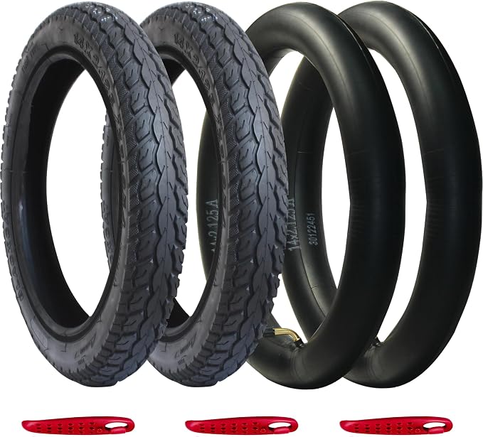 Libereco 2 Pack Electrc Bike Tire 14x2.125 (57-254 for 10" Rim) with 2 Bent Valve Tubes 3 Tire Levers Anti-Slip Folding E-Bike Tire, Kids Bike Tire