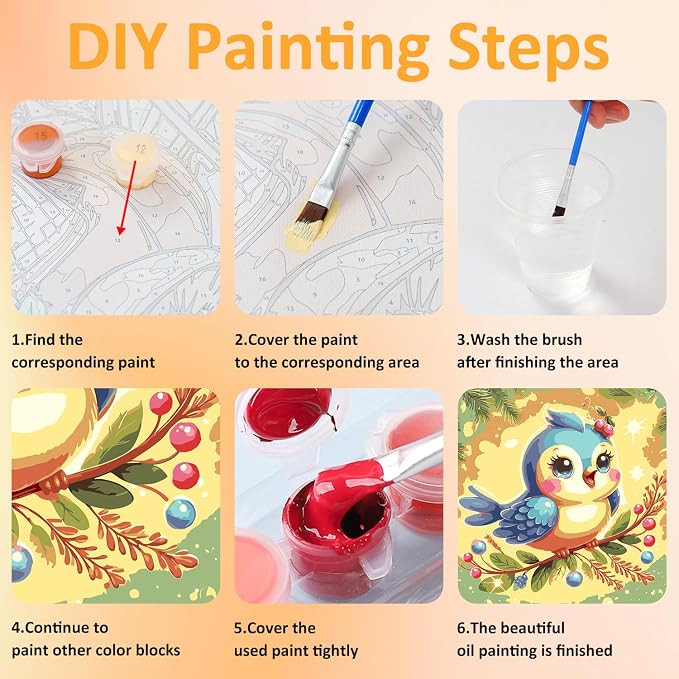 Paint by Numbers Kit for Kids with Frame, Bird Paint by Numbers for Kids Ages 4-8-12, DIY Bird Acrylic Oil Painting for Home Wall Art Decor Gift 7.8x7.8 inch (with Frame Easel)