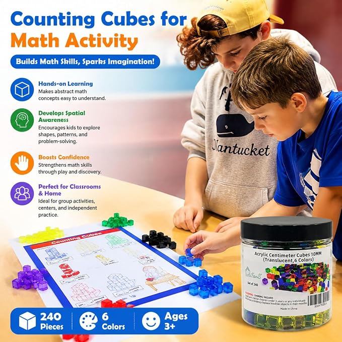 240PCS Centimeter Cubes,Counting/Sorting Toy,Translucent,6 Colors | Counting Cubes,Plastic Math Cubes, Early Development Activity Games, Portable Box