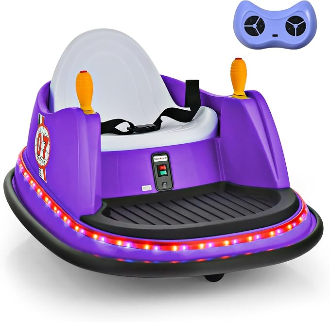 HONEY JOY 12V Toddler Bumper Car, Battery Powered Baby Ride on Bumper Car, Dual Joysticks, Flashing LED Light & 360 Degree Spin, Electric Vehicle Ride on Toys w/Remote Control, Gift for Boys Girls