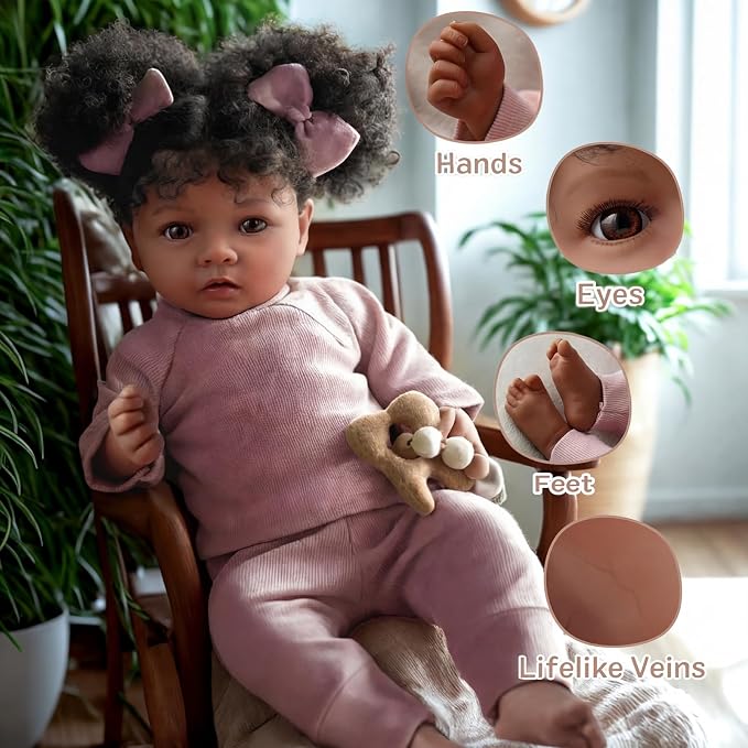 BABESIDE Lifelike Reborn Baby Dolls Black Girl- 20 Inch Soft Vinyl Body Realistic-Newborn Handmade Real Life Baby Dolls with Clothes and Toy Gift for Kids Age 3+