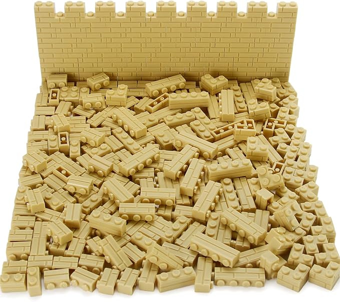 Masonry Bricks Set - Compatible with Major Brands Building Blocks, 260 Pieces Bulk 1x2 1x3 1x4 and Corner Bricks for DIY Wall House Construction (Tan)