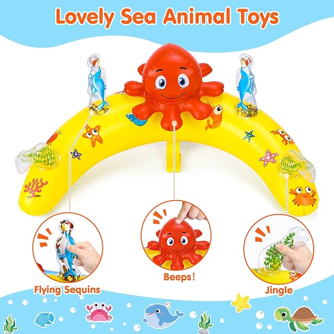 EZIGO Baby Pool Float with Canopy UPF50+ Sun Protection, Inflatable Kids Pool Floats with Ocean Animal Toys for Baby 6-36 Months, Infant Swimming Float with Adjustable Safety Seat for Boys Girls