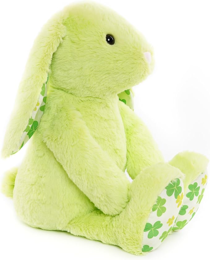 WEIGEDU Green Rabbit Bunny Stuffed Animal Plush Toy, 17.7" | Floppy Ears, Shamrock Print, For Kids, Boys, Girls, Babies, St. Patrick's Day, Birthday, Easter, Christmas Gift