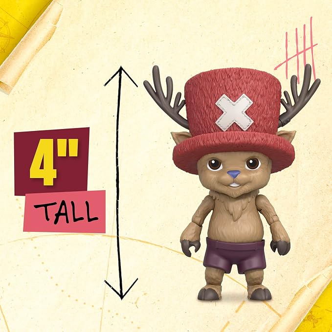 One Piece Tony Tony Chopper 4″ (10 cm) Action Figure with 6 Accessories. Includes Swappable Facial Expressions, Medical Bag, Medical Vial, and Berry Coin Display Base
