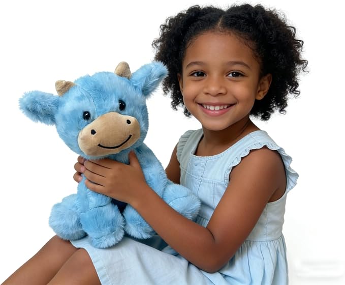 YUKOUQIAN Cute Cow Plush Stuffed Animal Doll Toy 8 inch for Girls Boys (Siting Cow CAI Blue)