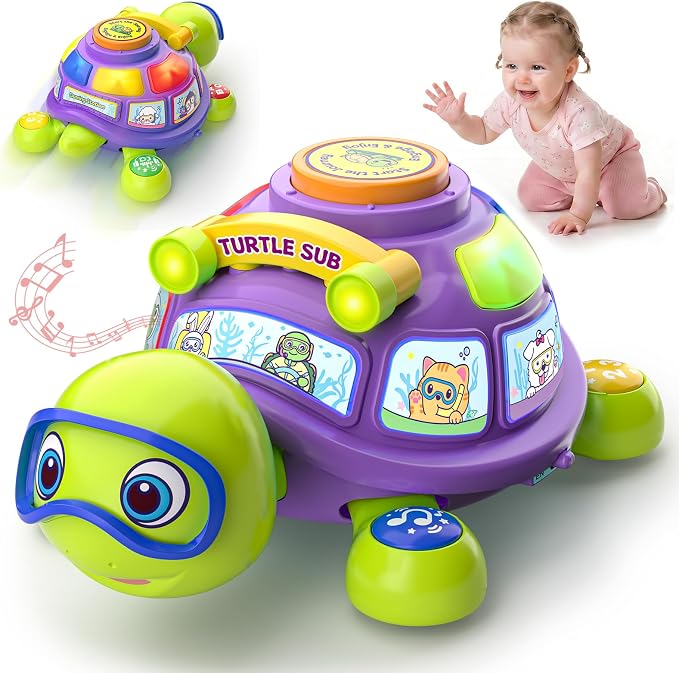 Musical Baby Toys 6-12 Months, Bilingual Educational Turtle Toys for 5 6 7 8 9 10 Months, Crawling Infants Tummy Time Toy with Light & Sound, Gifts for Baby Girl Boy 4 6 9 12 Months