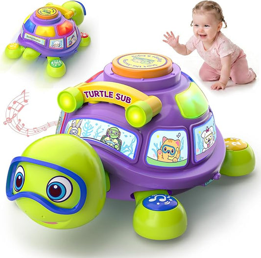 Musical Baby Toys 6-12 Months, Bilingual Educational Turtle Toys for 5 6 7 8 9 10 Months, Crawling Infants Tummy Time Toy with Light & Sound, Gifts for Baby Girl Boy 4 6 9 12 Months