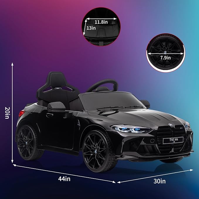 12V Ride On Car for Kids，Licensed BMW M4 Battery Powered Vehicle Car for Boys and Girls, with Remote Control,3 Speed,Led Light,(Black)