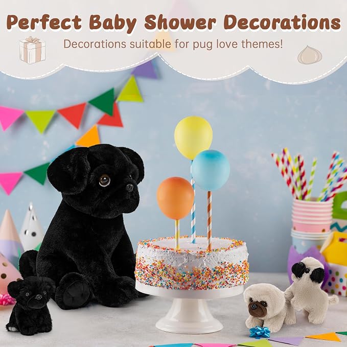 MorisMos Pug Stuffed Animal with Babies Inside, 14" Mommy Stuffed Pug with 3 Baby Puppies, 4Pcs Interactive Soft Cuddly Dog for Kids, Dog Lovers, Birthday Christmas Baby Shower Room Decor