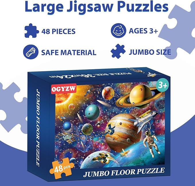 Jumbo Floor Puzzle for Kids Ages 4-6, 48 Piece Large Solar System Planet Jigsaw Puzzles for Kids Ages 3-5, Preschool Educational Learning Space Toys Gift for Boys & Girls